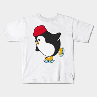 Penguin at Ice skating with Hat Kids T-Shirt